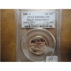 2001-S SILVER RHODE ISLAND QUARTER PCGS PR69DCAM