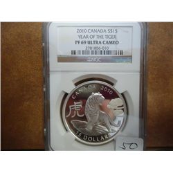 2010 CANADA SILVER $15 YEAR OF THE TIGER NGC PF69