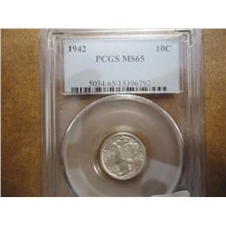 1942 MERCURY DIME PCGS MS65