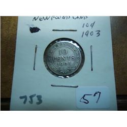 1903 NEWFOUNDLAND SILVER 10 CENTS