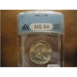 1962-D FRANKLIN HALF DOLLAR ANACS MS64