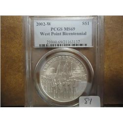 2002-W WEST POINT SILVER DOLLAR PCGS MS69