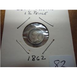 1862 GREAT BRITAIN SILVER 1 1/2 PENCE