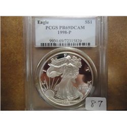 1998-P AMERICAN SILVER EAGLE PCGS PR69 DCAM