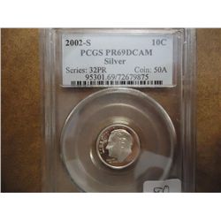 2002-S SILVER ROOSEVELT DIME PCGS PR69 DCAM