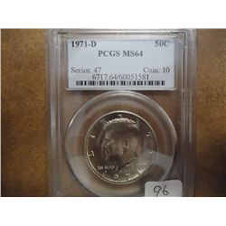 1971-D KENNEDY HALF DOLLAR PCGS MS64