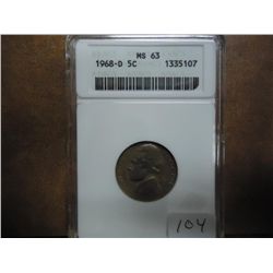 1968-D JEFFERSON NICKEL ANACS MS63