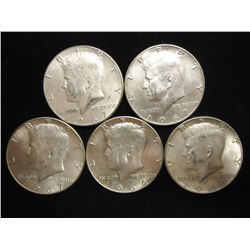 5 ASSORTED 40% SILVER KENNEDY HALF DOLLARS