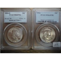 1954 & 54-D FRANKLIN HALF DOLLARS PCGS MS64FBL'S