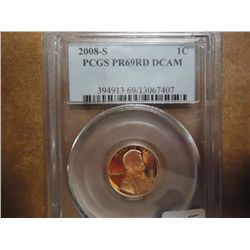 2008-S LINCOLN CENT PCGS PR69RD DCAM