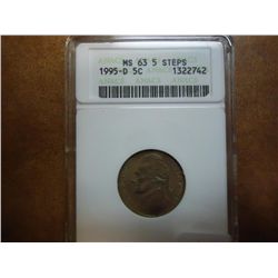 1995-D JEFFERSON NICKEL ANACS MS63 5 STEPS