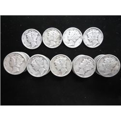 54 ASSORTED 1940'S MERCURY DIMES