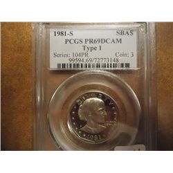 1981-S TYPE I SBA DOLLAR PCGS PR69DCAM