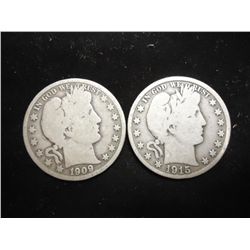 1909-O & 1915-D BARBER HALF DOLLARS