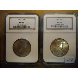1953-S & 1963 FRANKLIN HALF DOLLARS NGC MS65'S