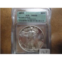 1992 AMERICAN SILVER EAGLE ICG MS69