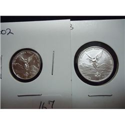 2 MEXICO SILVER LIBERTADS UNC 2013 1/10 OZ. AND