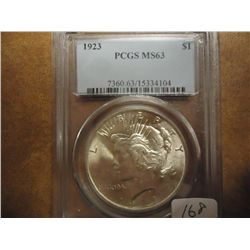 1923 PEACE SILVER DOLLAR PCGS MS63
