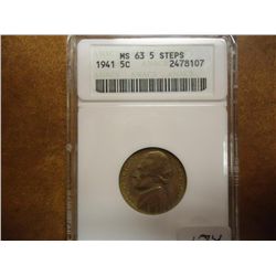 1941 JEFFERSON NICKEL ANACS MS63 FIVE STEPS