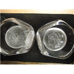 UNIQUE MORGAN SILVER DOLLAR COIN GLASS SEE DESCR.