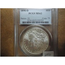 1898-O MORGAN SILVER DOLLAR PCGS MS62