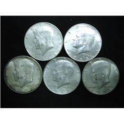5 ASSORTED 40% SILVER KENNEDY HALF DOLLARS
