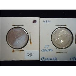 1966 & 1967 CANADA SILVER 25 CENTS
