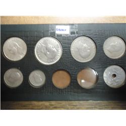 SET OF 7 GREECE COINS IN VINTAGE HOLDER SOME SILV.