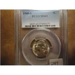 1945-S 35% SILVER JEFFERSON WAR NICKEL PCGS MS65