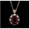 Image 2 : 14KT Yellow Gold 1.12ctw Ruby and Diamond Pendant With Chain