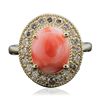 Image 1 : 14KT Yellow Gold 3.16ct Coral and Diamond Ring