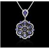 Image 2 : 14KT White Gold 4.40ctw Tanzanite and Diamond Pendant With Chain
