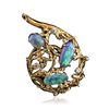 Image 1 : 14KT Yellow Gold 4.35ctw Opal and Diamond Vintage Brooch