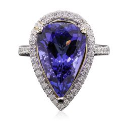 14KT Two-Tone Gold 9.41ct GIA Certified Tanzanite and Diamond Ring