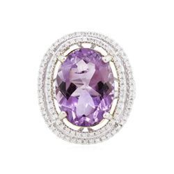 14KT Two-Tone Gold 8.09ct Amethyst and Diamond Ring