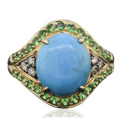 10KT Yellow Gold 3.36ct Turquoise, Tsavorite and Diamond Ring