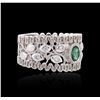 Image 2 : 14KT White Gold 0.32ct Emerald and Diamond Ring