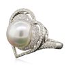 Image 2 : 18KT White Gold Pearl and Diamond Ring