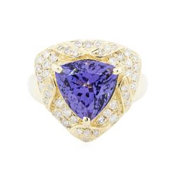 14KT Yellow Gold 4.47ct Tanzanite and Diamond Ring