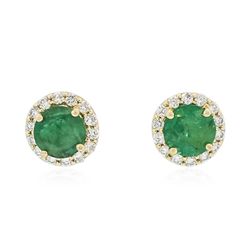 14KT Yellow Gold 2.76ctw Emerald and Diamond Stud Earrings