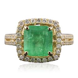 14KT Yellow Gold 3.42ct Emerald and Diamond Ring