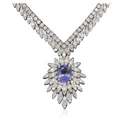 14KT White Gold 3.87ct Tanzanite and Diamond Necklace