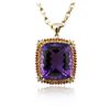 Image 2 : 14KT Yellow Gold 77.43ct Amethyst & Diamond Pendant with Chain