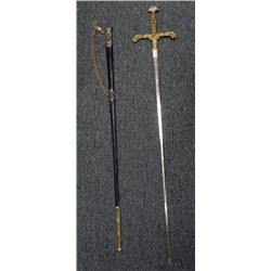 VINTAGE SPANISH SWORD-STONES IN GRIP--LEATHER SHEATH