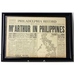 Frmd Orig Newspaper "M'Arthur in Philippines" Oct 1944