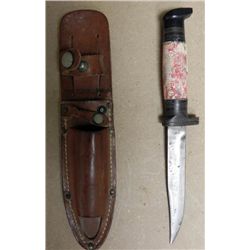 OLD SKINNING KNIFE W/LEATHER SCABBARD--4 1/2  BLADE