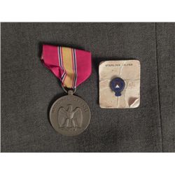 US NATIONAL DEFENSE MEDAL & SMALL 25 YR PIN-SS