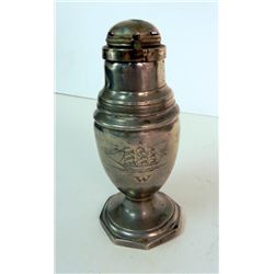 1840's Antique Pewter Salt Shaker with Engraved Ship