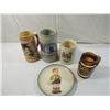 Image 2 : LOT 5 (4) BEER STEINS & (1) CERAMIC PLATE