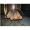 Image 3 : PAIR VINTAGE ANDIRONS & FIREWOOD HOLDER